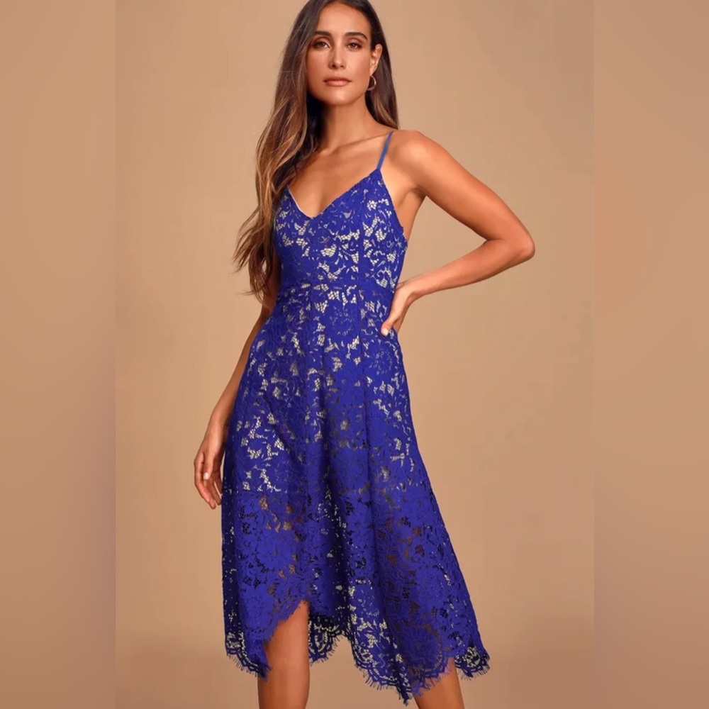 One Wish Royal Blue Lace Midi Dress Small